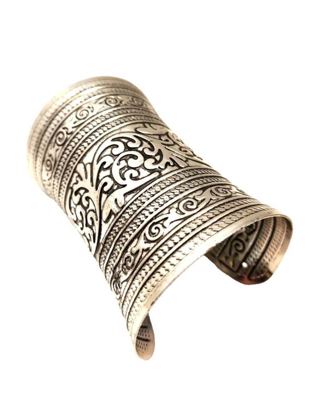 Womens Tibetan Style Silver Tone 4 Inch Cuff Bracelet Fashion Metal One Size SEE